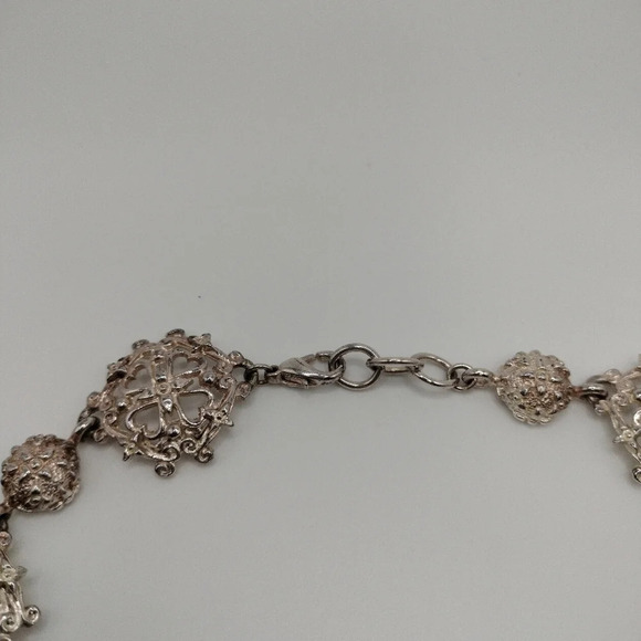 Antique Silver Tone Filigree Pendant Link Choker Style Necklace 16" - Picture 2 of 8